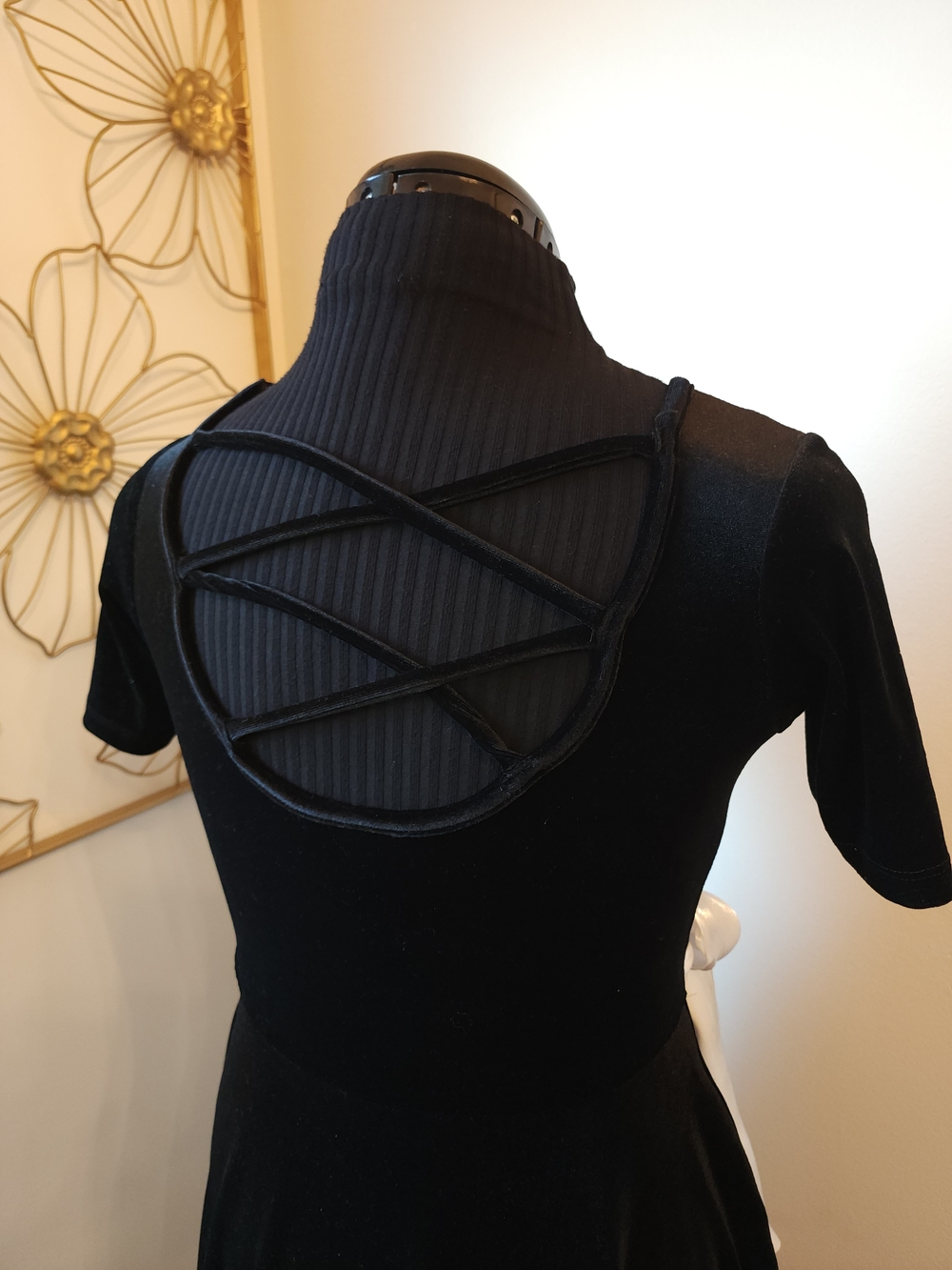Black Velvet Dress with Piano Key Hem - Picture 6 of 6